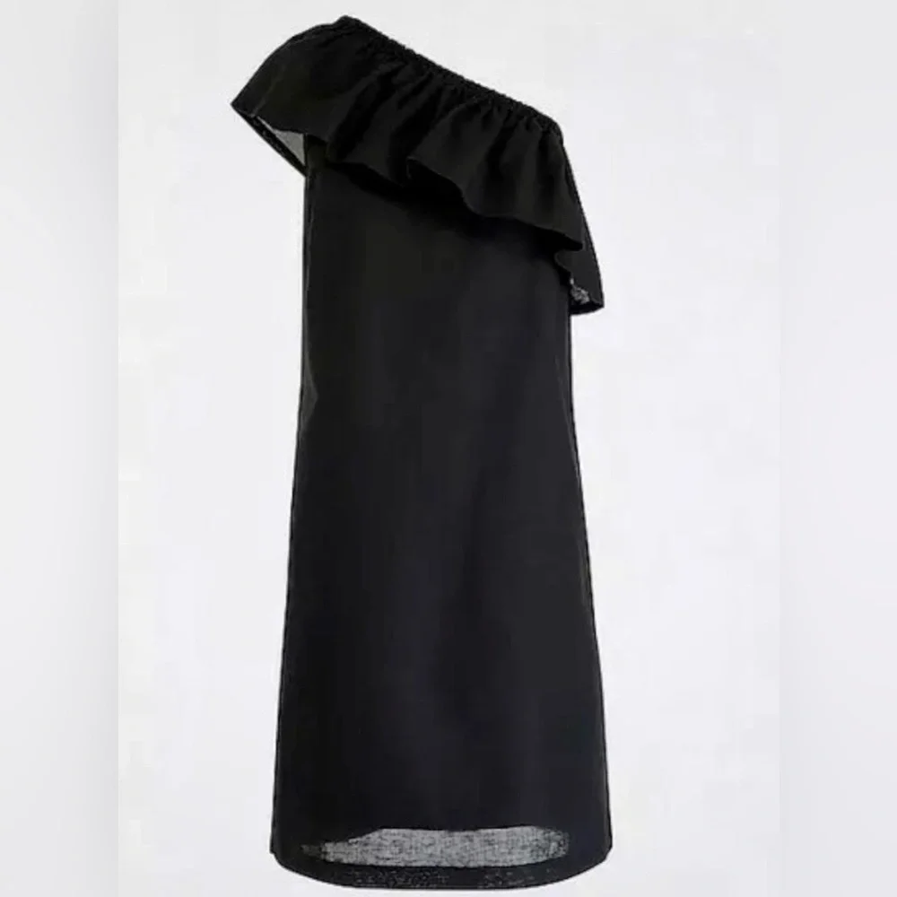 J. Crew Ruffle One-Shoulder Linen BlendvDress - Picture 3 of 6